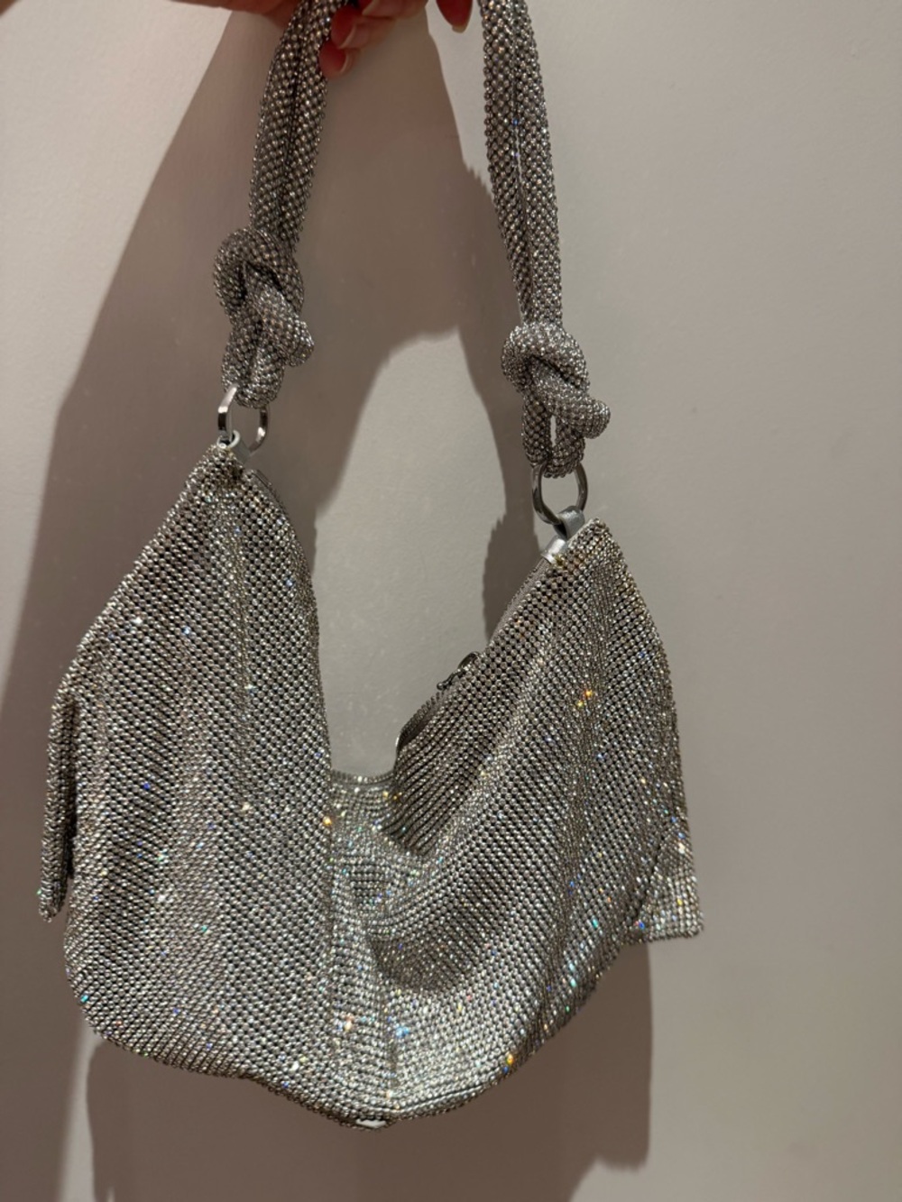 Silver Crystal Mesh Shoulder Bag - Elegant Evening Accessory